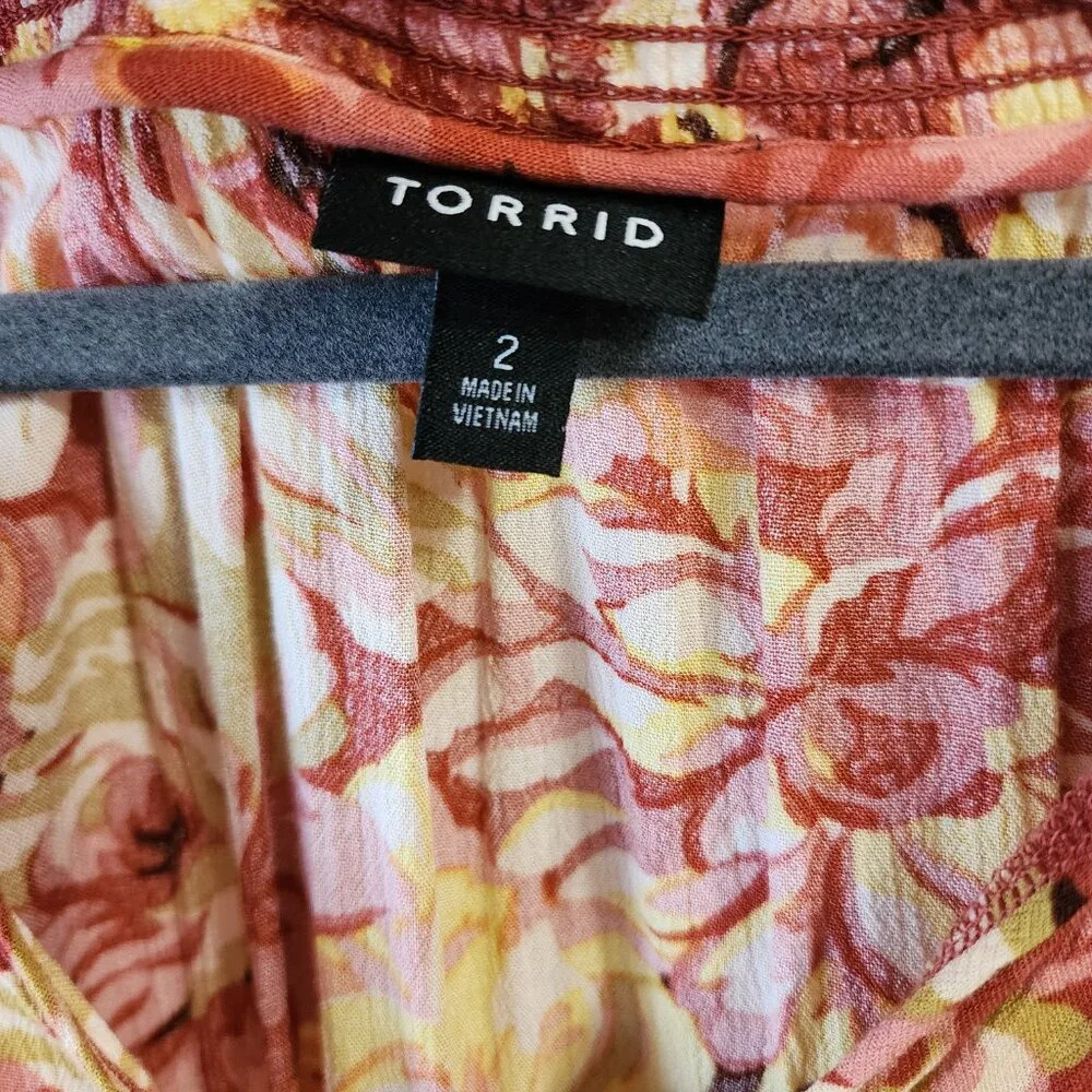 TORRID Rust Floral Print Ester Long Sleeve Peasant Top Size 2 NWOT - Picture 4 of 8